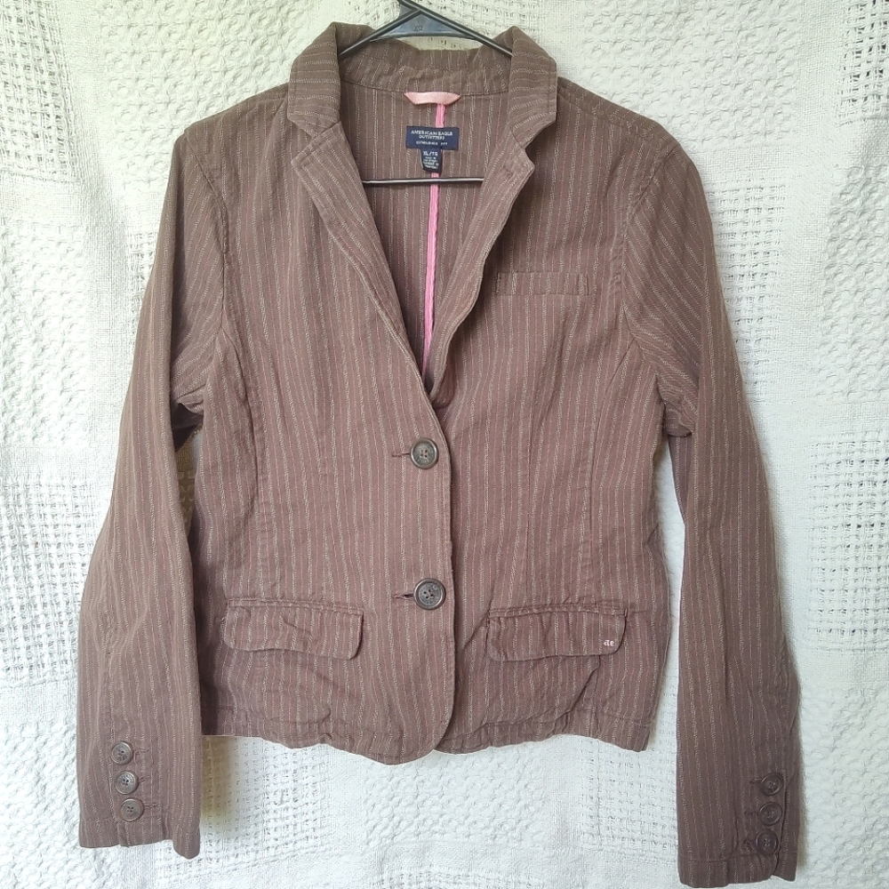 American Eagle Outfitters Blazer Women's Size XL Brown, Pink Pinstripe